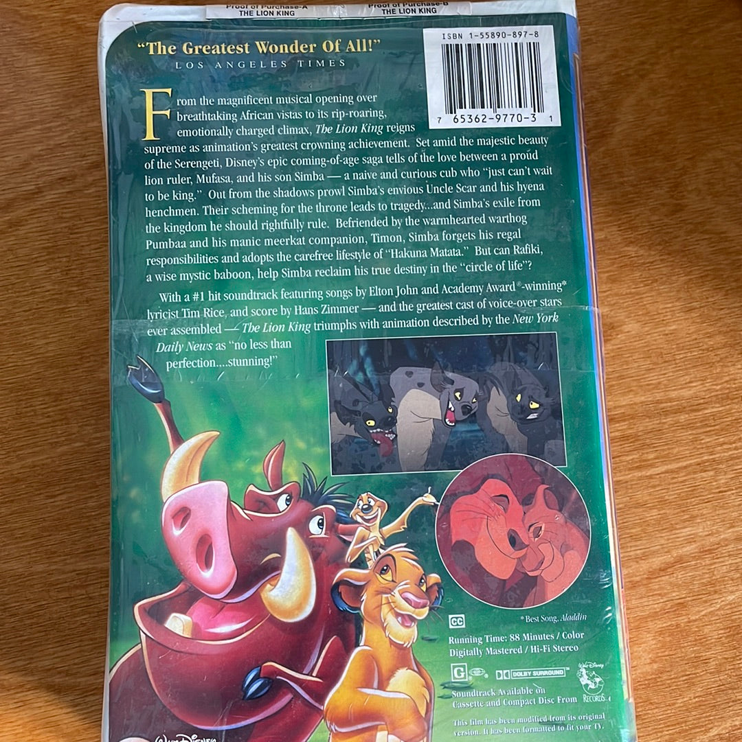 The Lion King VHS - A Walt Disney Masterpiece Collection.
