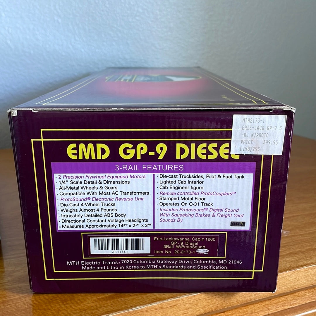 MTH 20-2173-1 Erie Lackawanna GP9 Diesel Engine W/PS1.0#1260 - 3-Rail VG/Box