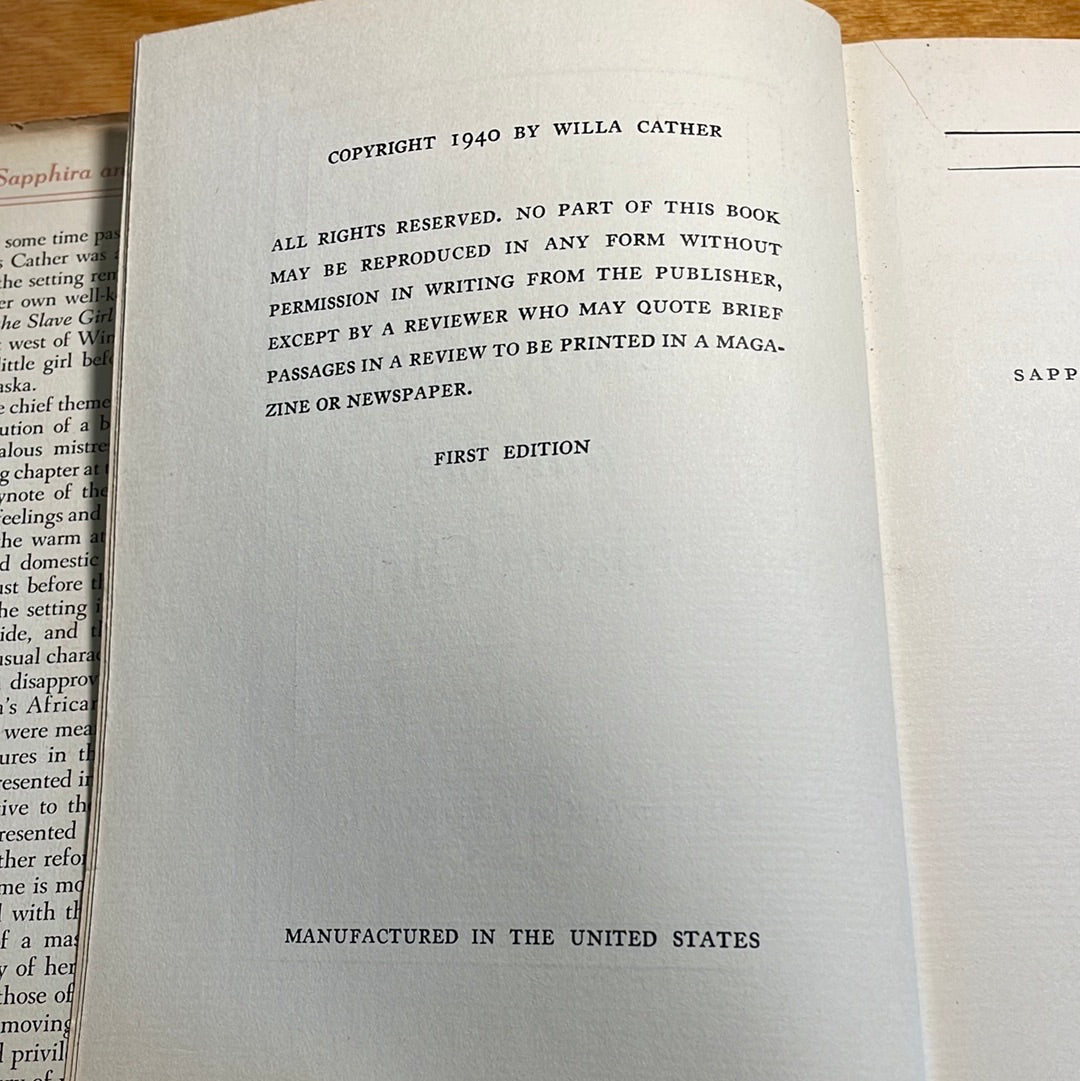 Sapphira and the slave girl by Willa Cather First Edition