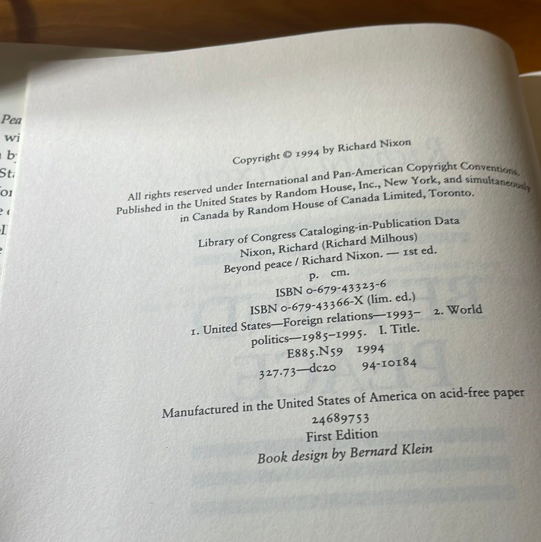 Richard Nixon Beyond Peace - First Edition