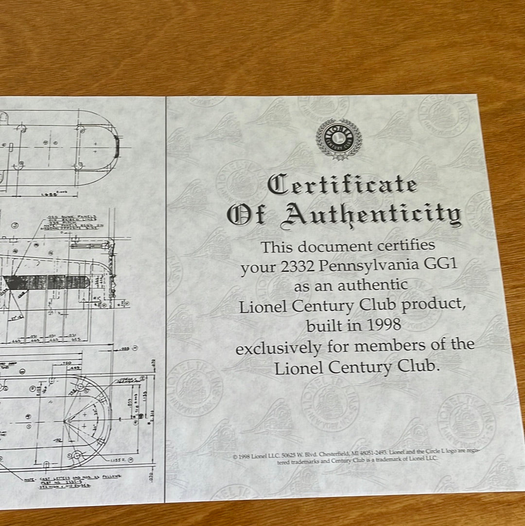 Lionel 2332 Pennsylvania GG1 Electric Engine - Century Club No. 71-8300-200