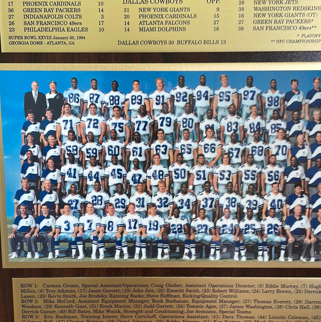 NFL Dallas Cowboys 1993 Super Bowl XXVIII Champions Team Photo