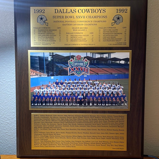 1992 Dallas Cowboys Super Bowl XXVII Champions Plaque